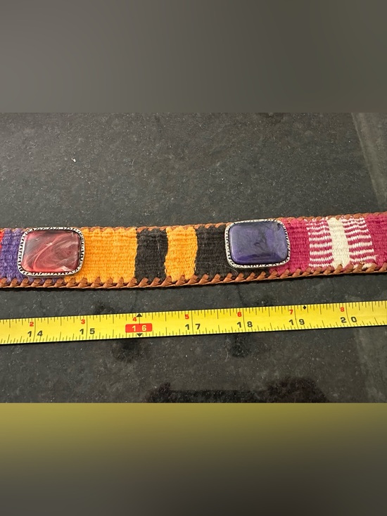Vibrant Vintage Mayan Designs Guatemalan Woven Belt w/ Large Stone Accents ✨ main image 5